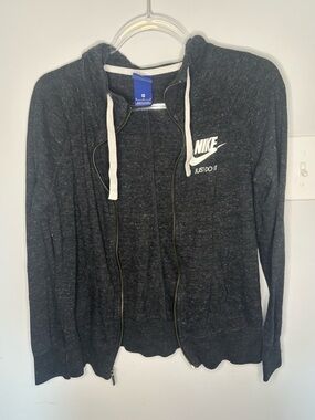 Nike Women's Charcoal Zip Hoodie with White Logo